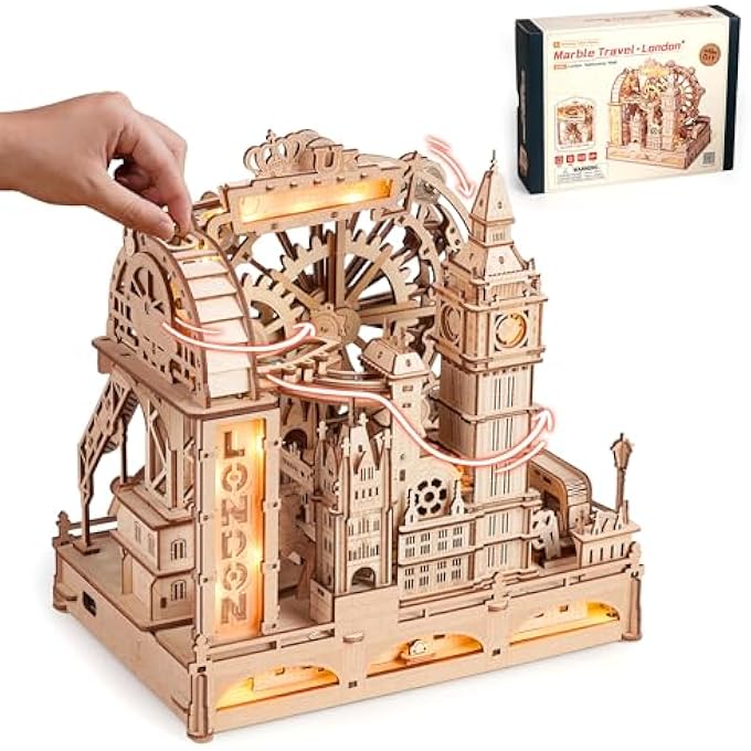 3D WOODEN PUZZLE WITH BALL CIRCUIT - CITY OF LONDON MODEL ASSEMBLY MECHANICAL MODEL WITH LIGHTS FOR ADULTS & TEENS, CREATIVE DECORATIVE KIT, EGB01 - Image 1
